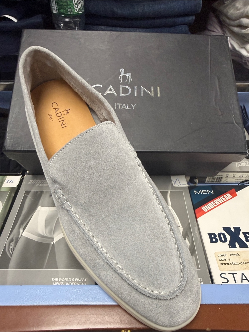 Made in Italy , Men's Light Gray Suede Slip-On Loafers very light comfortable .